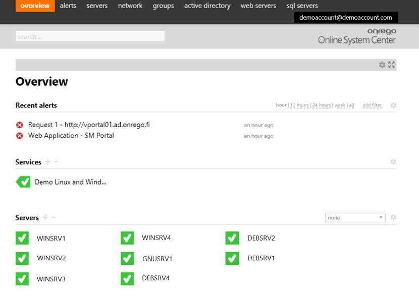 Onrego Online System Center Heterogeneous Monitoring Windows Linux Dashboard